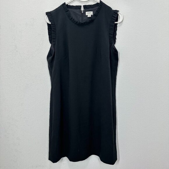 J. Crew Factory Mini Dress Ruffle‎ Neck Black Suiting Career Office Feminine 12P - Picture 2 of 9